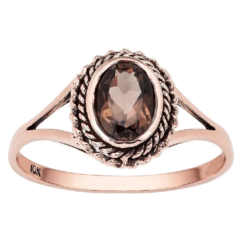 modern wedding rings for women -Viducci 10k Rose Gold Vintage Style Smoky Quartz Split-Shank Ring