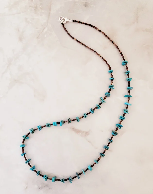 boho necklaces for women -Sterling Silver Turquoise Heishi Beaded Long Necklace