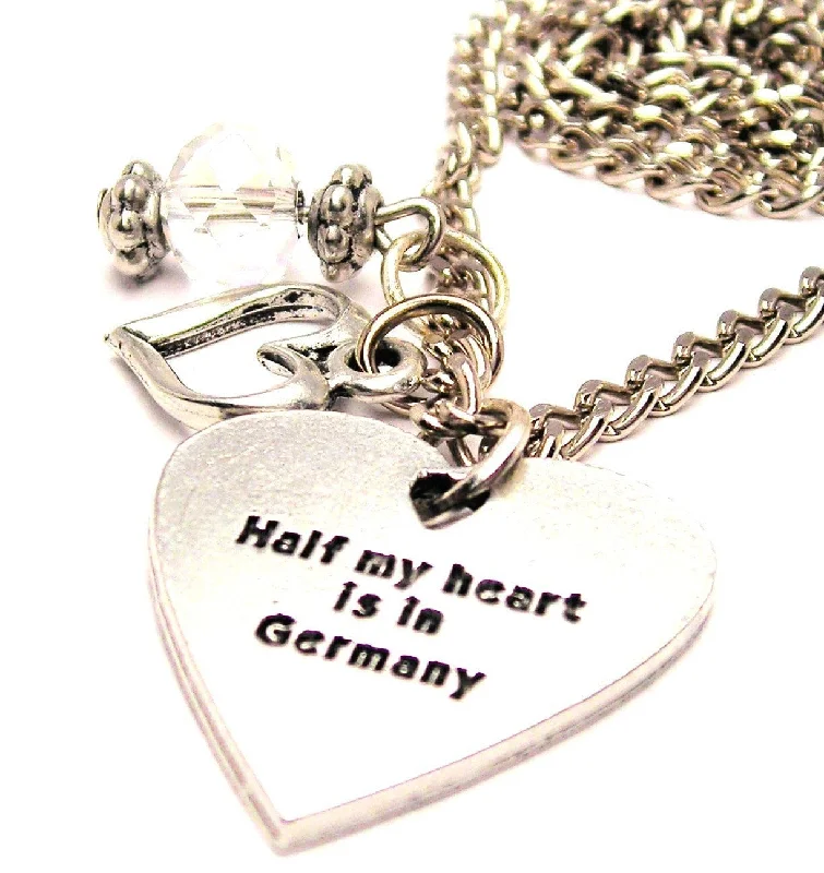 luxury wedding necklaces for women -Half My Heart Is In Germany Necklace with Small Heart