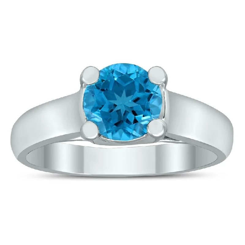 fashion promise rings -Round 7MM Blue Topaz Cathedral Solitaire Ring in 10K White Gold