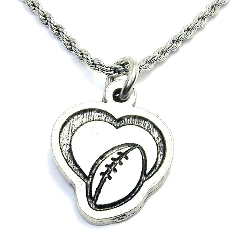 adjustable necklaces for women -Heart With Football Single Charm Necklace