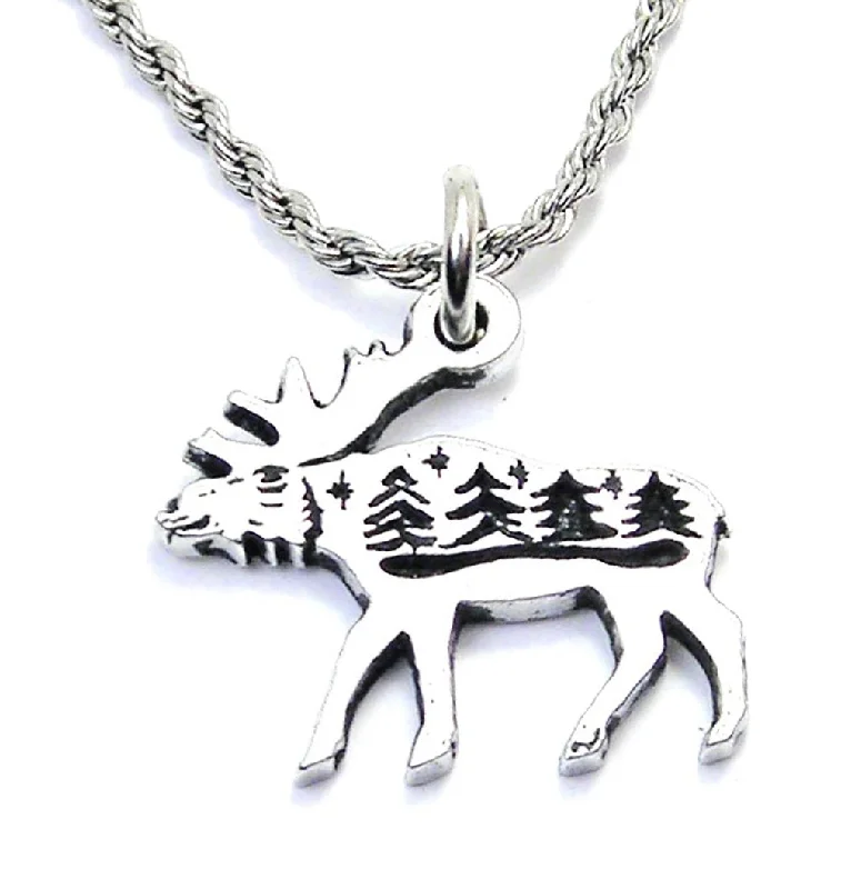 women's gold necklaces -Moose With Scenery Single Charm Necklace