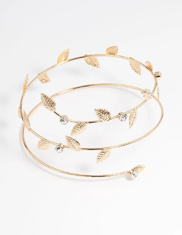 adjustable bracelets for women -Gold Leaf Wrapped Arm Cuff