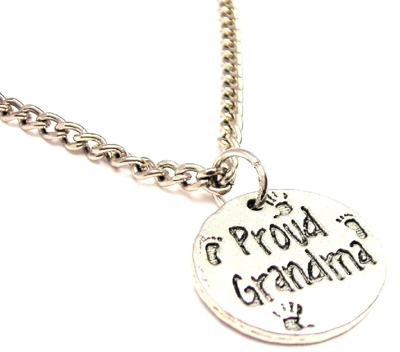 crystal necklaces for women -Proud Grandma Single Charm Necklace