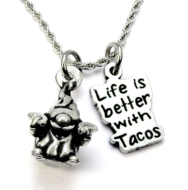 birthstone necklaces for women -Life is better with tacos with Taco Eating Gnome   20" Chain Necklace