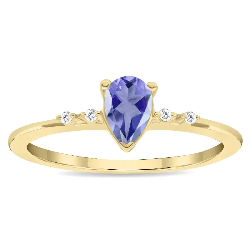 eternity rings for women -Women's Pear Shaped Tanzanite and Diamond Sparkle Ring in 10K Yellow Gold