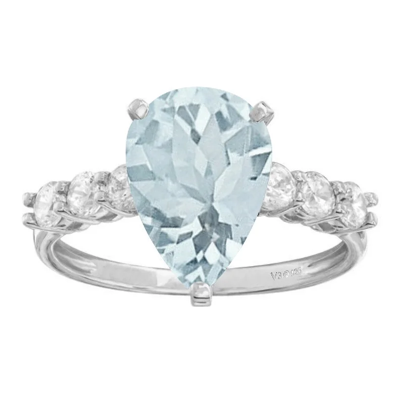 gold plated rings for women -Sterling Silver with Aquamarine and White Topaz Eangagement Ring