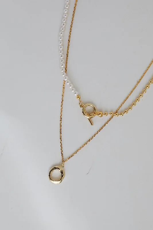 sapphire necklaces for women -Sophia Gold Pearl Layered Chain Necklace