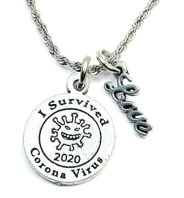 diamond necklaces for women -I Survived Corona Virus 2020 20" Rope Necklace With Love