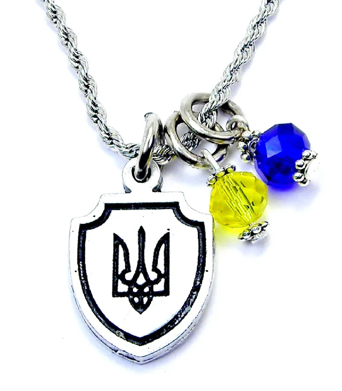 diamond pendant necklaces for women -Tryzub Ukrainian Coat Of Arms Symbol Necklace with Crystal Accent