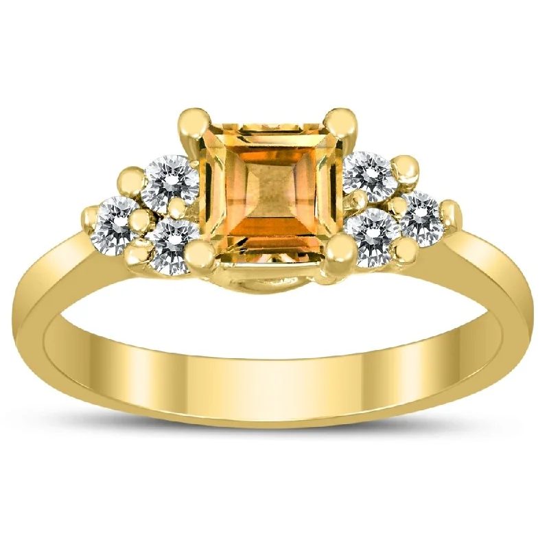 adjustable rings for women -Princess Cut 5X5MM Citrine and Diamond Duchess Ring in 10K Yellow Gold