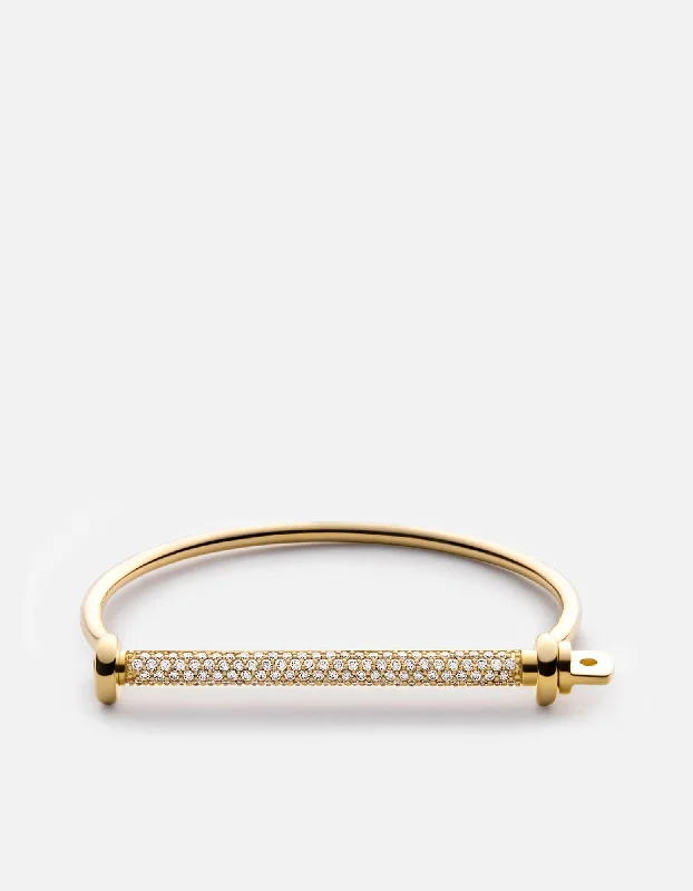 minimalist bracelets for women -Thin Screw Cuff, 14k Gold Pavé Bar