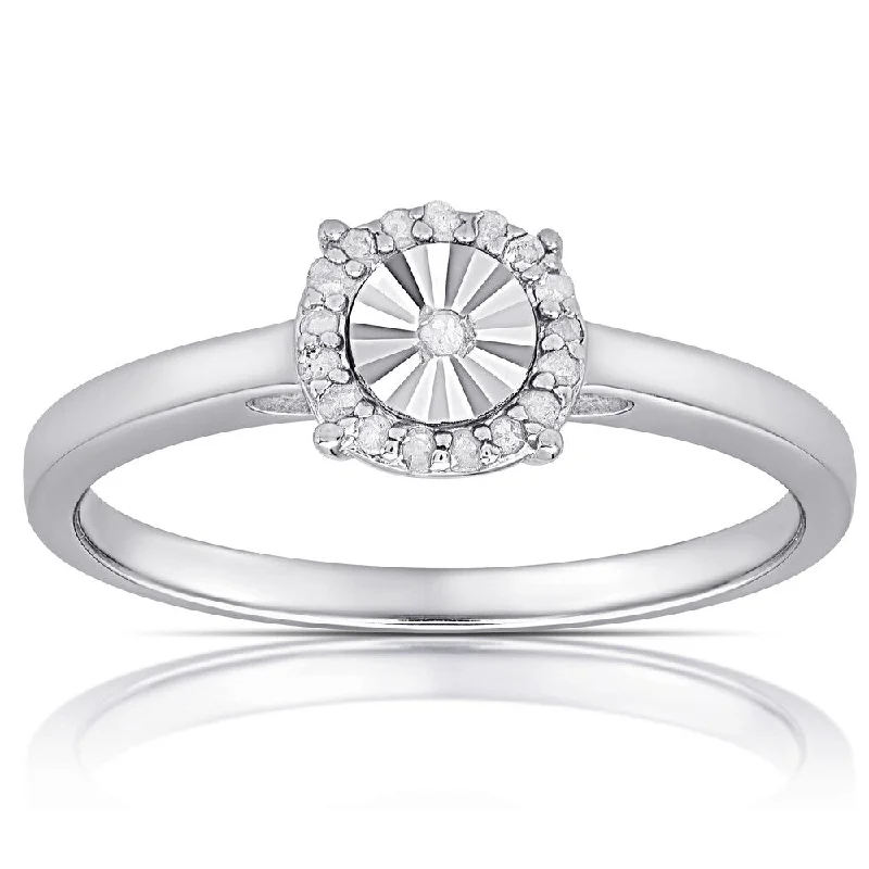 fashion engagement rings -Finesque Sterling Silver 1/10ct Tw Diamond Miracle Plate Round Ring (I-J, I2-I3)