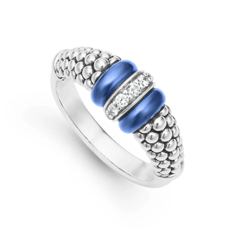 vintage solitaire rings -Blue Caviar Ultramarine Ceramic and Diamond Caviar Ring