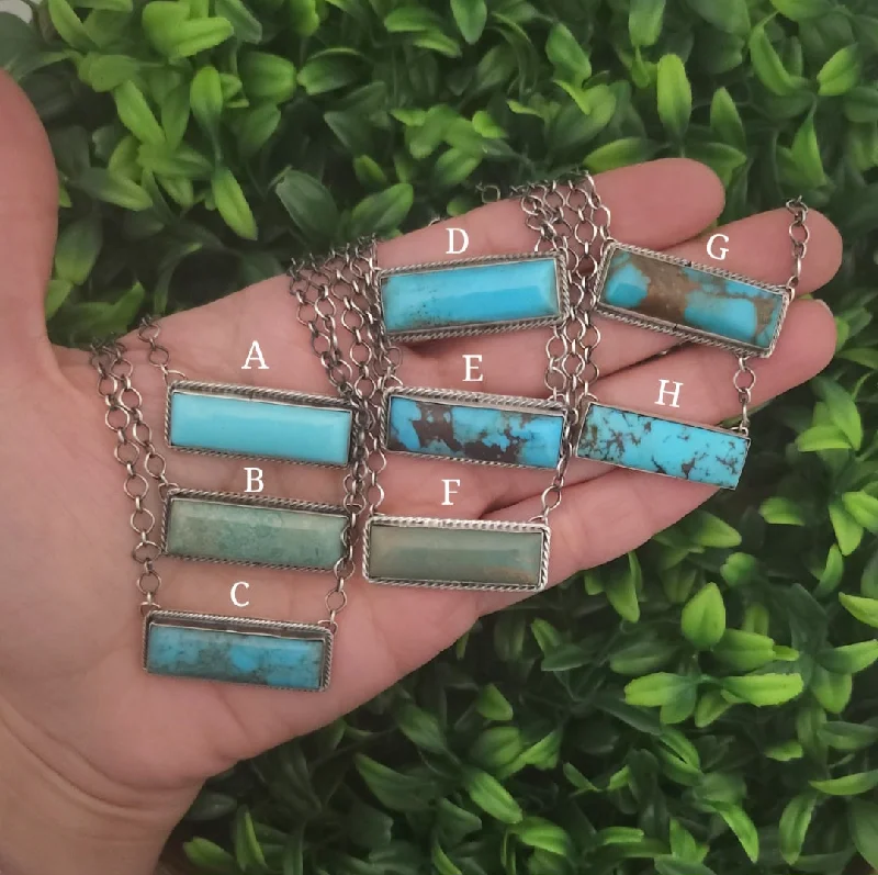 silver bar necklaces for women -Stamped Sterling Silver Turquoise Bar Necklaces