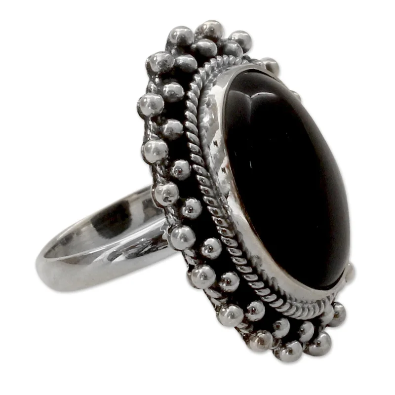 gemstone rings for women -Novica Handmade Moon Halo Onyx Cocktail Ring