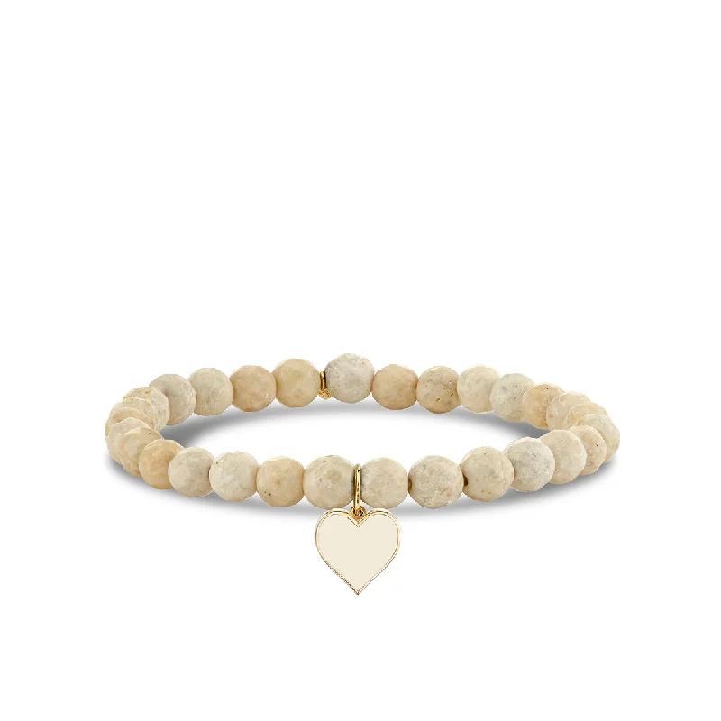 classic charm bracelets -Gold & Enamel Heart on Cream Jasper