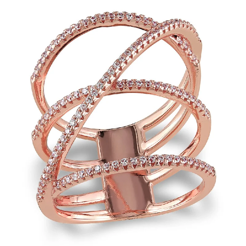 thick gold rings for women -Miadora Rose Gold Plated Sterling Silver Cubic Zirconia Multi-Row Crossover Statement Ring