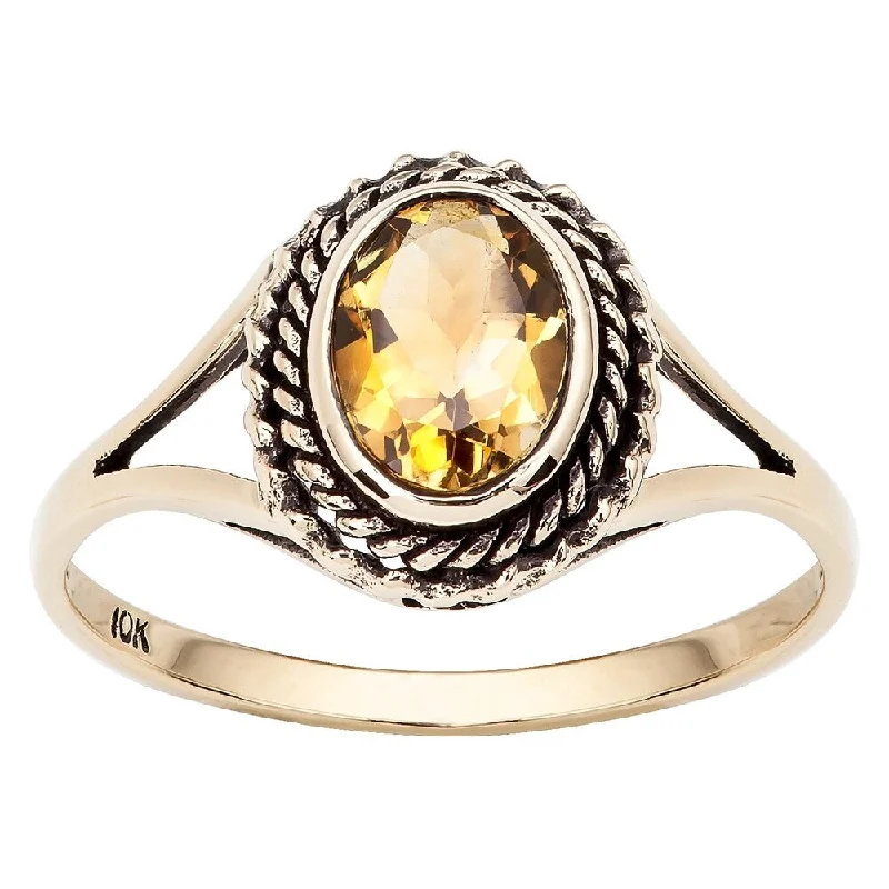 custom birthstone rings -Viducci 10k Yellow Gold Vintage Style Genuine Citrine Split-Shank Ring