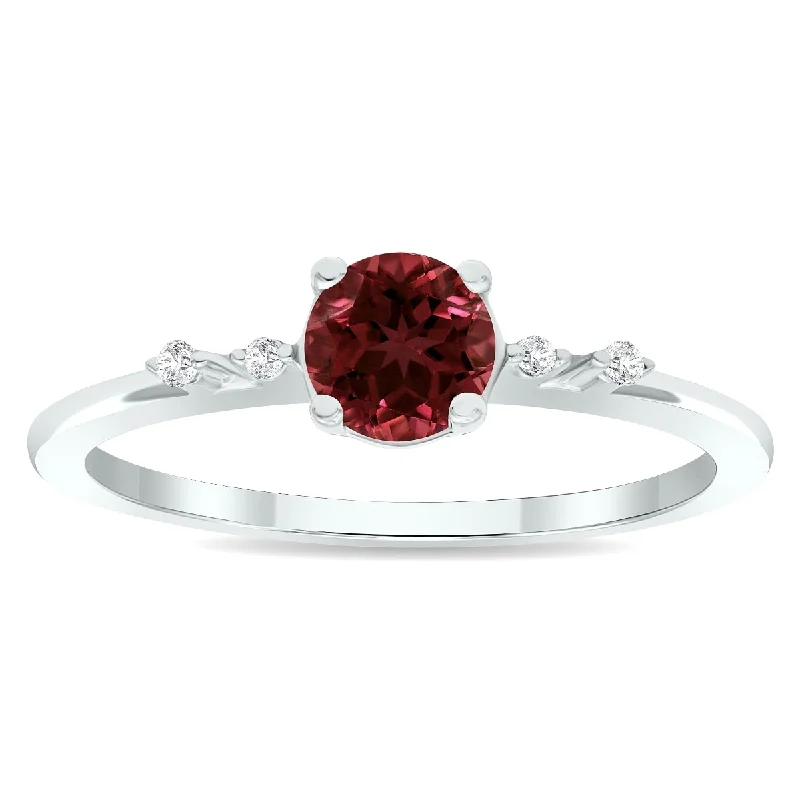 halo wedding rings for women -Women's Garnet and Diamond Sparkle Ring in 10K White Gold