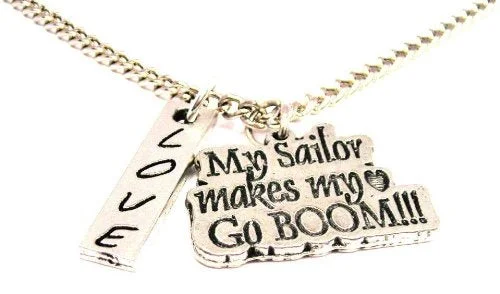 minimalist gold necklaces for women -My Sailor Makes My Heart Go Boom Love Stick Necklace