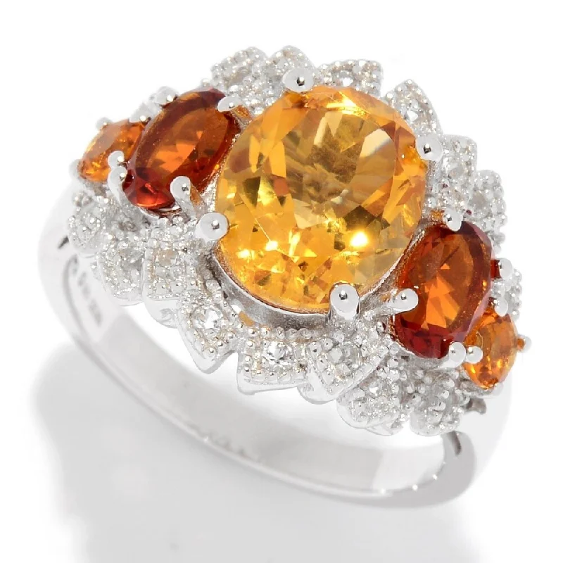 gold plated rings for women -Sterling Silver Citrine & White Topaz Fancy Halo Ring