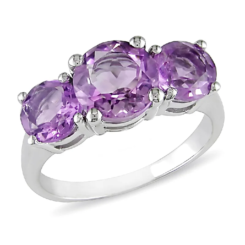 gold rings for women -Miadora Sterling Silver 3 1/4ct TGW Amethyst 3-stone Ring