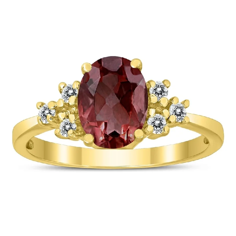 engagement rings for women -8X6MM Garnet and Diamond Regal Ring in 10K Yellow Gold