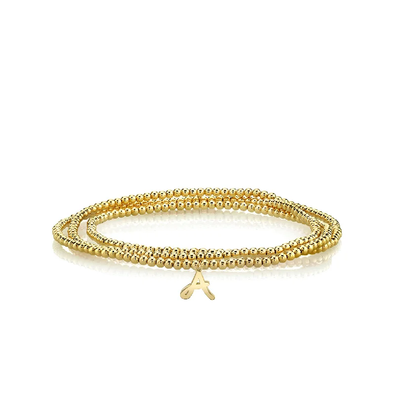 personalized bracelets for women -Pure Gold Tiny Initial on Gold Beads