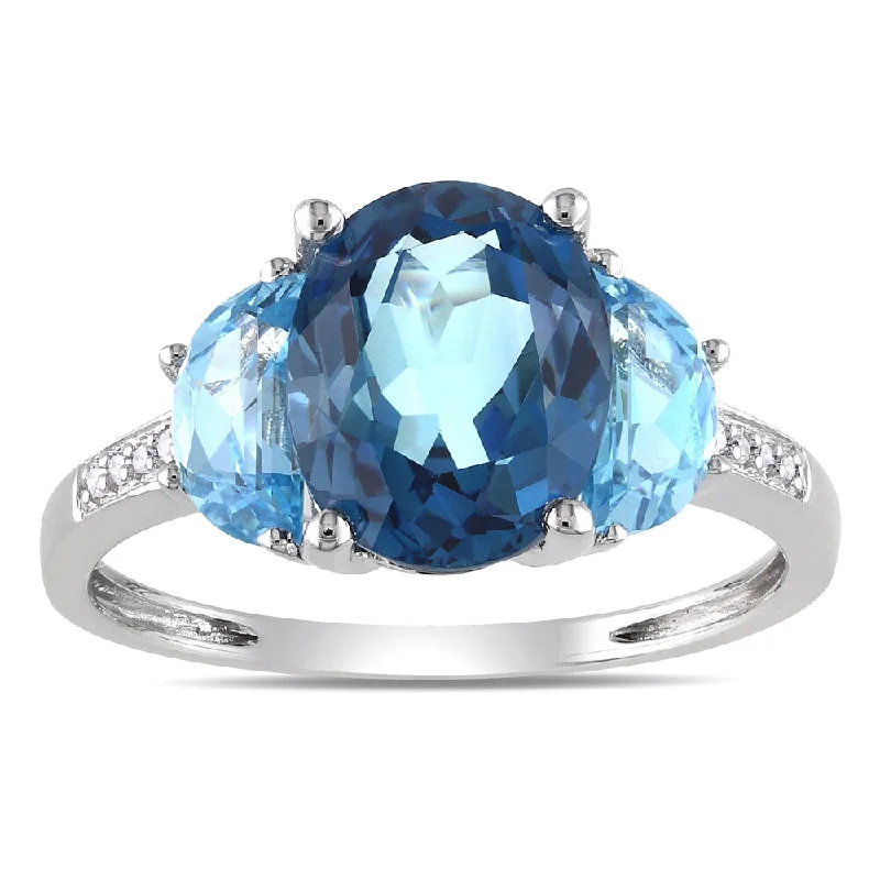 wedding sets with rings -Miadora Sterling Silver 4 1/6ct TGW London Blue Topaz and Diamond Accent Cocktail Ring