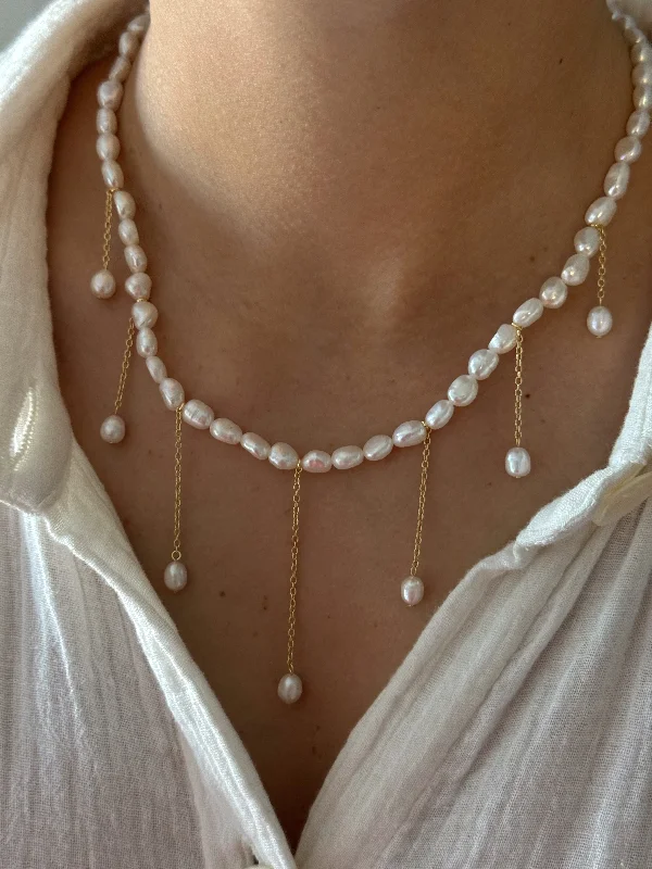 chunky necklaces for women -PEARL & CHAIN NECKLACE