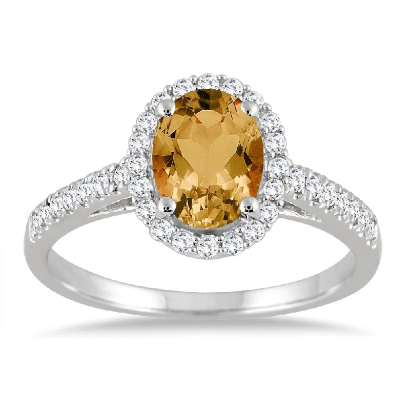 men's style rings for women -Citrine and Diamond Halo Ring in 10K White Gold