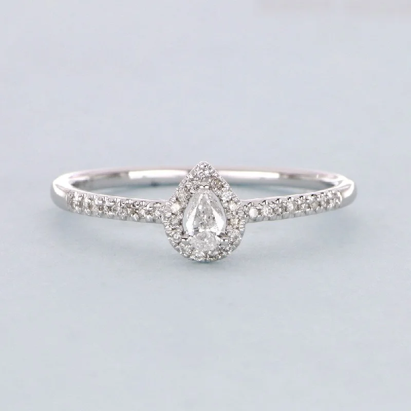 anniversary rings with diamonds -1/5ct TDW Pear Shape Diamond Halo Ring in 10k Gold by De Couer