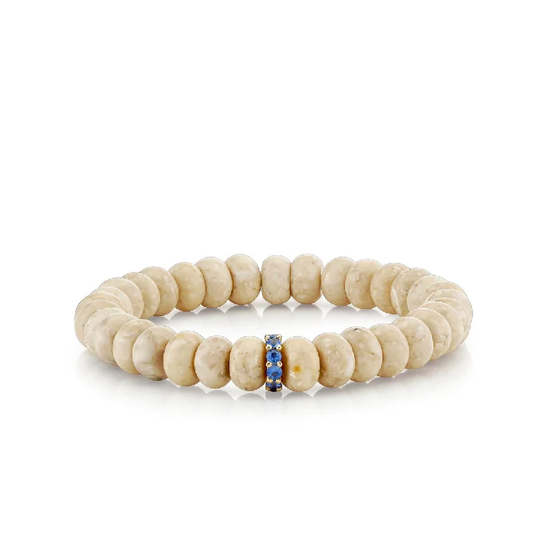 sleek bangles for women -Gold & Sapphire Rondelle on Cream Jasper