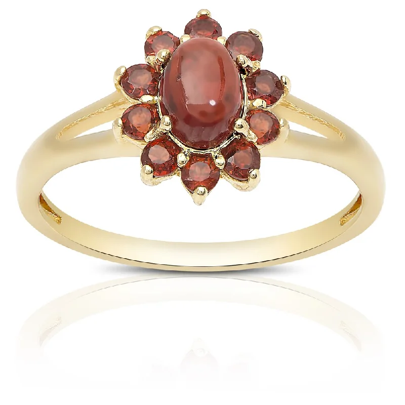 mixed metal rings for women -Dolce Giavonna Gold Over Sterling Silver Garnet Flower Ring