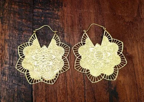 hoop earrings with diamonds -Large Lotus Mandala Earrings