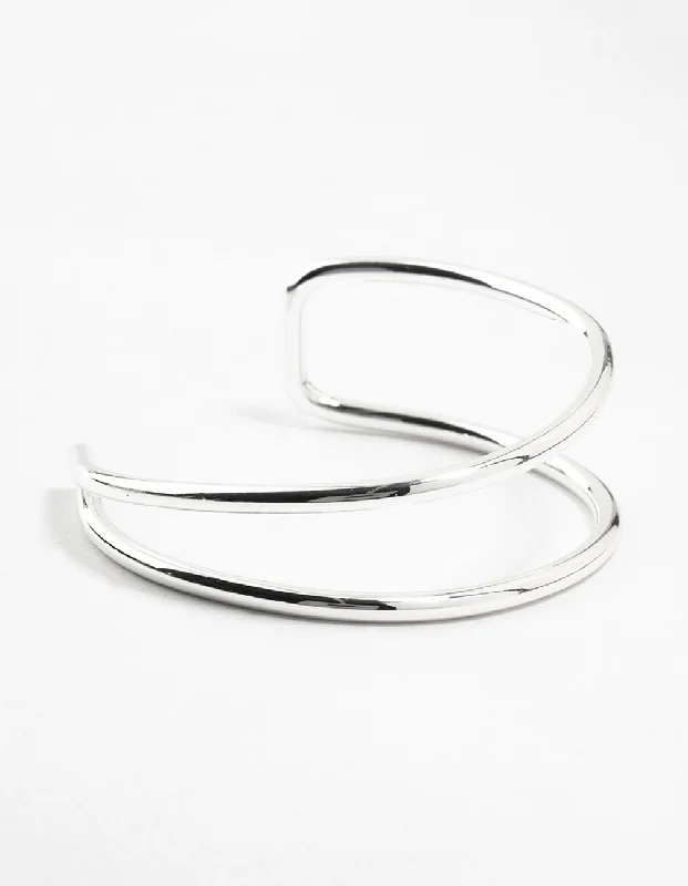 fashion bangles for weddings -Silver Plated Open Wrist Cuff