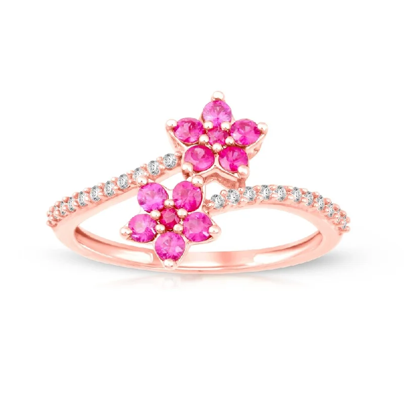 infinity rings for women -Ruby Gemstone 1/8ct TDW Diamond Promise Ring in Rose Gold Plated Silver