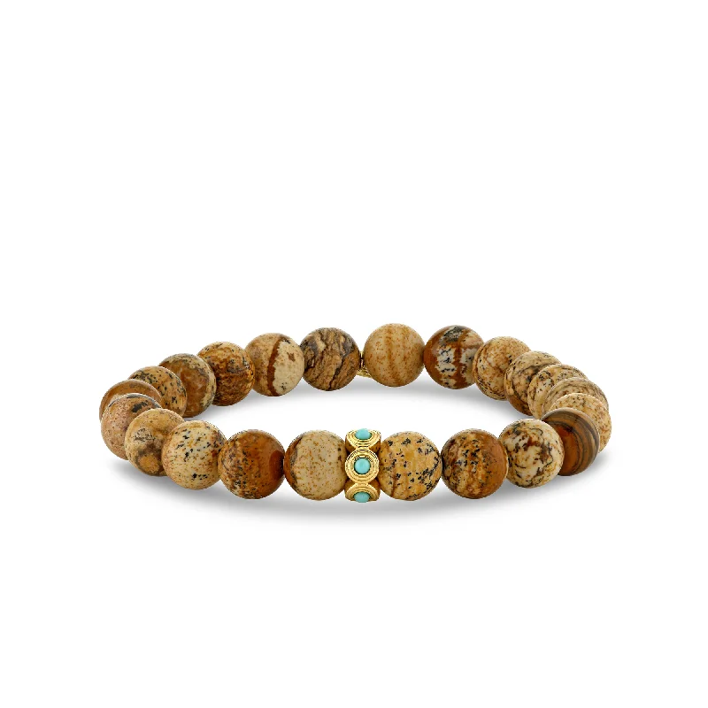 stackable bangle sets -Gold & Turquoise Fluted Rondelle on Jasper