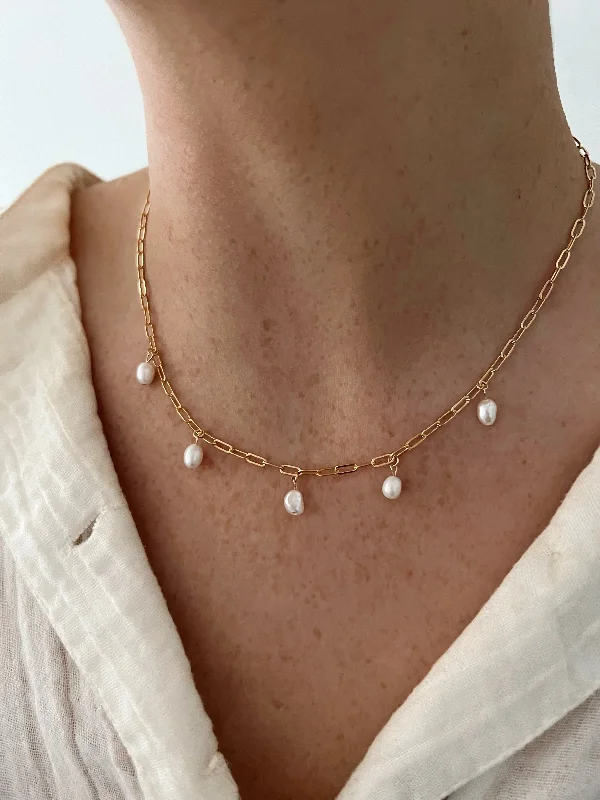 women's silver necklaces -FIVE PEARL NECKLACE