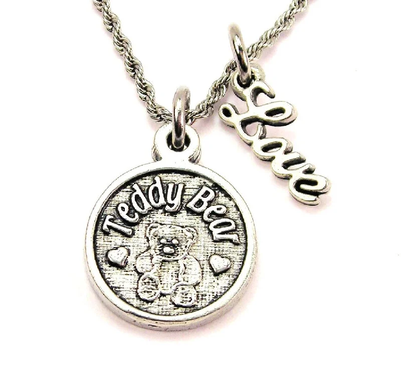 elegant necklaces for women -Teddy Bear 20" Chain Necklace With Cursive Love Accent