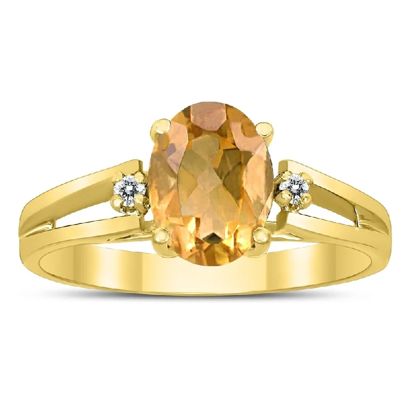 heart-shaped rings for women -8X6MM Citrine and Diamond Open Three Stone Ring in 10K Yellow Gold