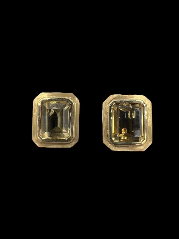 vintage drop earrings -1970s Emerald Cut Citrine 14k Yellow Gold Clip And Post Earrings