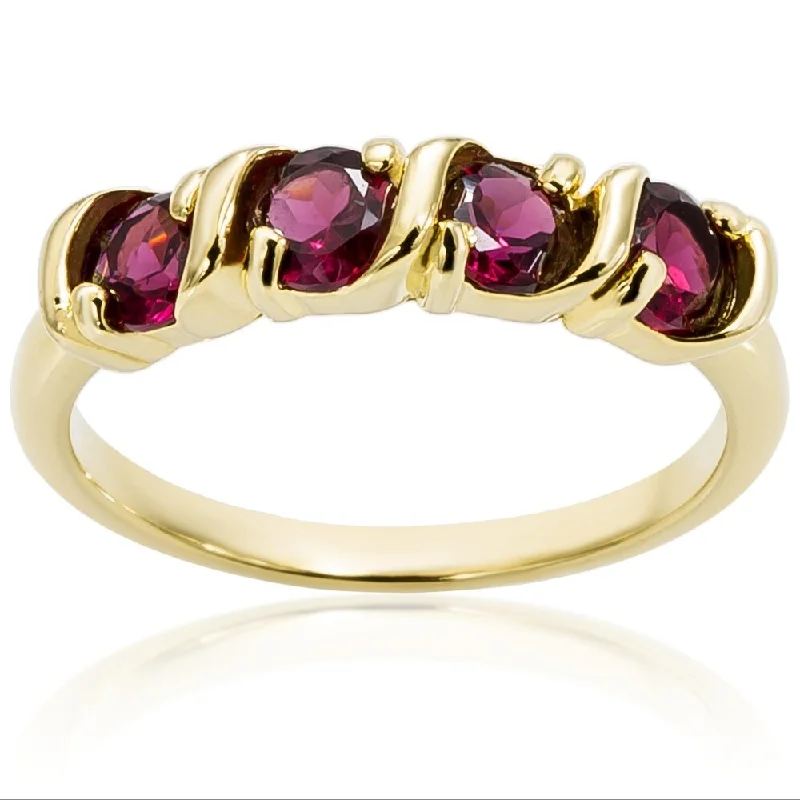 promise rings with birthstones -Dolce Giavonna Gold Over Sterling Silver Round Gemstone Four Stone Ring