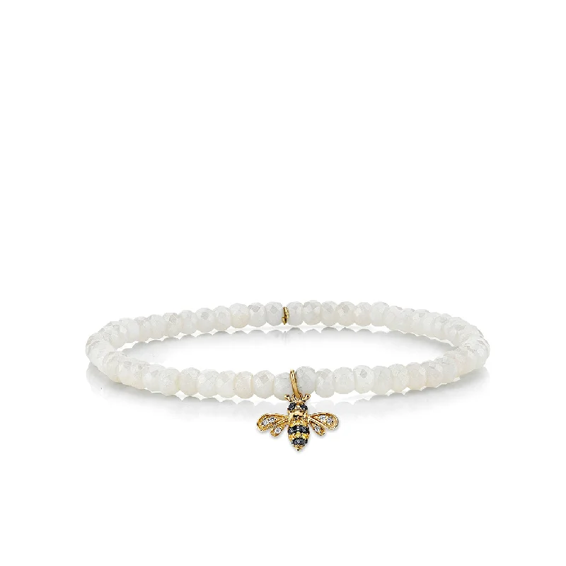 bridal bangles for women -Gold & Diamond Small Bee on Rainbow Moonstone