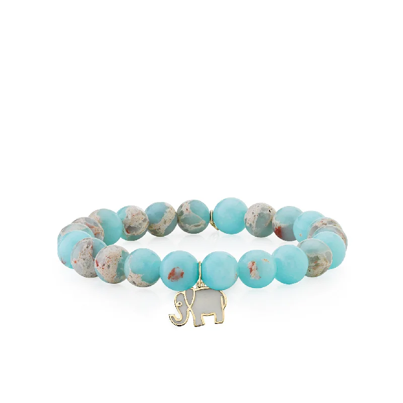 gemstone bracelets for women -Gold & Enamel Elephant on Impression Jasper