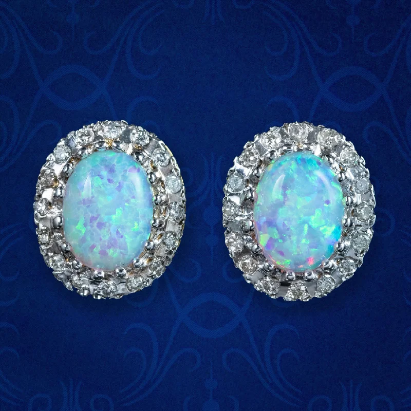 gold hoop earrings for women -Victorian Style Opal Diamond Stud Earrings 9ct Gold