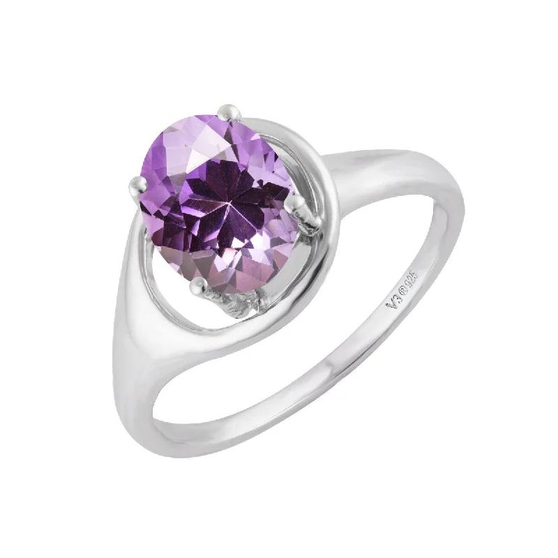 wedding rings for couples -Sterling Silver with Natural Amethyst Soliltaire Ring