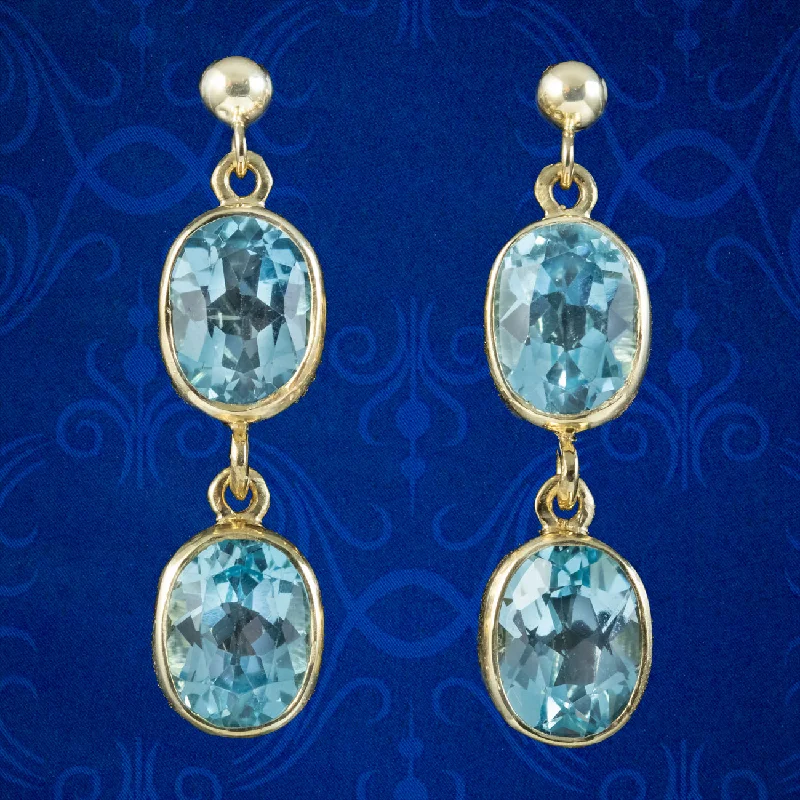 colored gemstone earrings for women -Edwardian Style Blue Topaz Earrings 9ct Gold