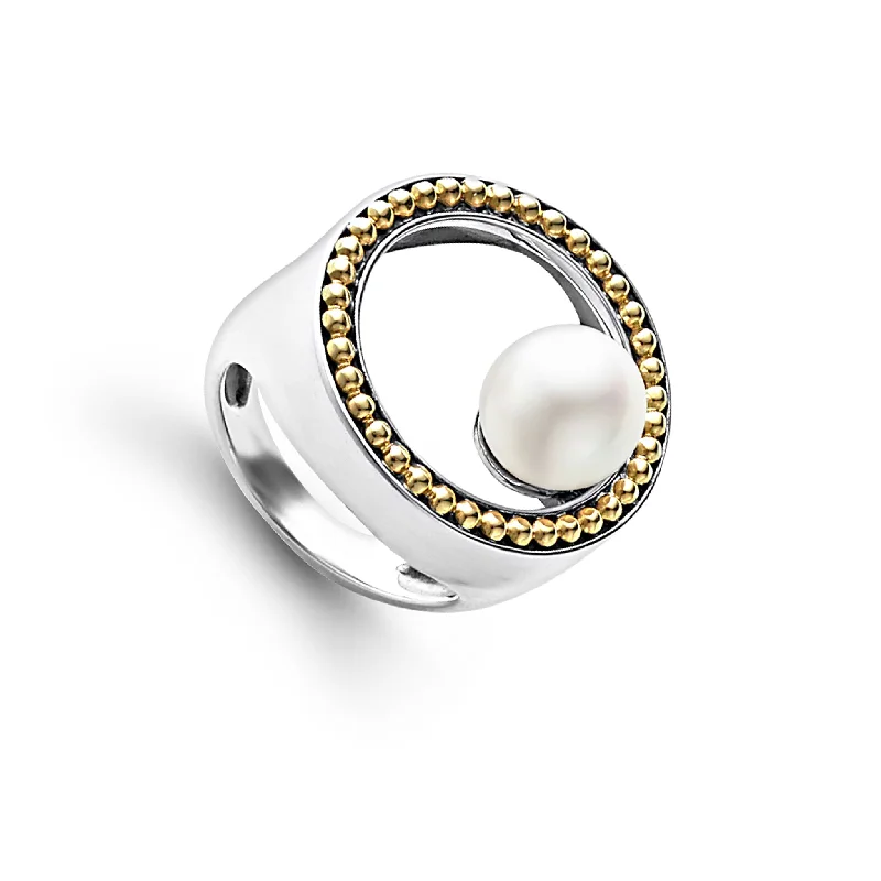 statement wedding rings for women -Luna Circle Pearl Statement Ring